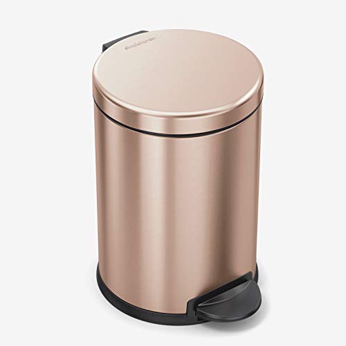 Book Cover simplehuman 4.5 Liter / 1.2 Gallon Round Bathroom Step Trash Can, Rose Gold Stainless Steel