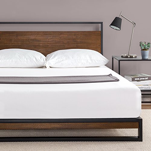 Book Cover Zinus Suzanne Metal and Wood Platform Bed with Headboard / Box Spring Optional / Wood Slat Support, King