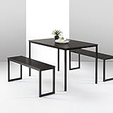 Zinus Louis 48 Inch Black Metal Frame Dining Table with Benches / 3 Piece Dining Set/Easy Assembly