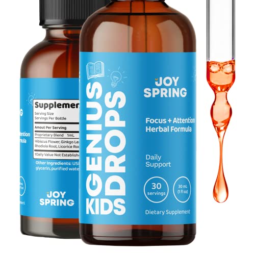 Book Cover Genius Drops for Kids - Natural Kids Focus Supplements to Support Healthy Brain Function - Best Natural Focus Supplement for Kids - Liquid Focus Vitamins for Kids to Aid Concentration and Attention