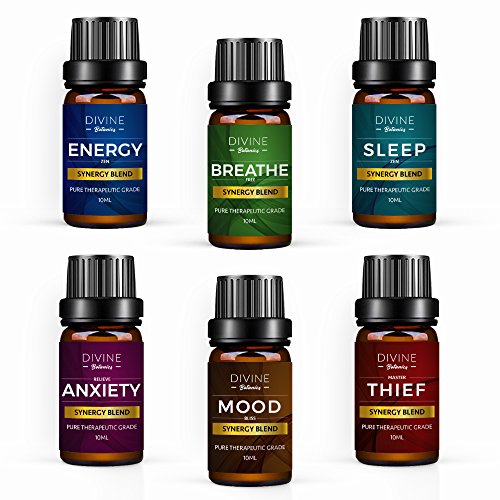 Aromatherapy Essential Oil Immunity Blend Set of top 6 Pure Therapeutic Grade Oils 10 ml Synergy Blends - Breathe Easy - Sleep Well - Relieve Anxiety - Uplift Mood - Energy Zen - Thief Protection