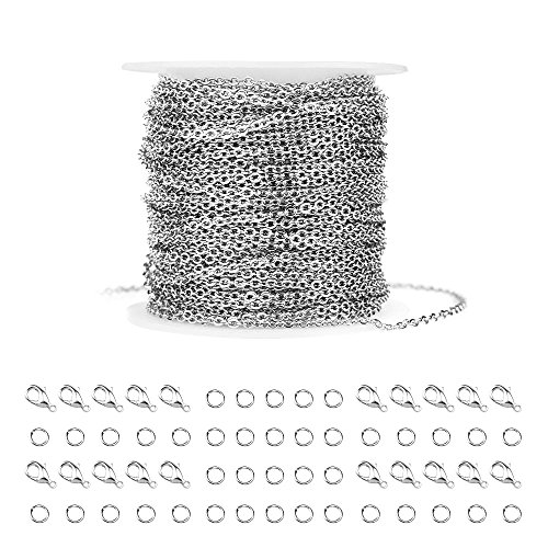 Book Cover 36 Feet Silver Stainless Steel Link Cable Chain with 20 Lobster Clasps and 30 Jump Rings for Men Women Jewelry Chain DIY Making, 2.0mm