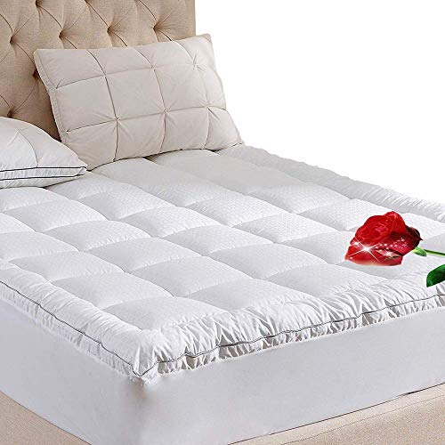 Book Cover WhatsBedding Pillow Top Mattress Pad Twin XL Size 100% Cotton Top Overfilled Down Alternative Filling Pillowtop Mattress Topper Cover-Fitted Quilted 8-21 Inch Deep Pocket