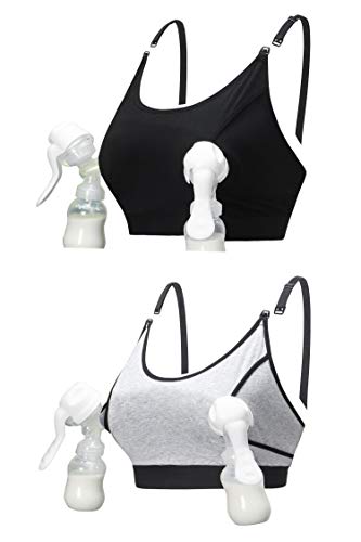 HOFISH Women's Wire Free Full Cups Nursing Maternity Bras Pregnant Breastfeeding Bra 3-Hooks Eye Adjustment 3PACK Black,Beige.Pink L
