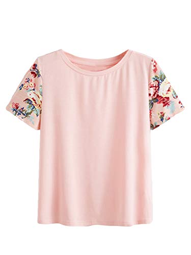 Book Cover Romwe Women's Floral Print Short Sleeve Tops Striped Casual Blouses T Shirt