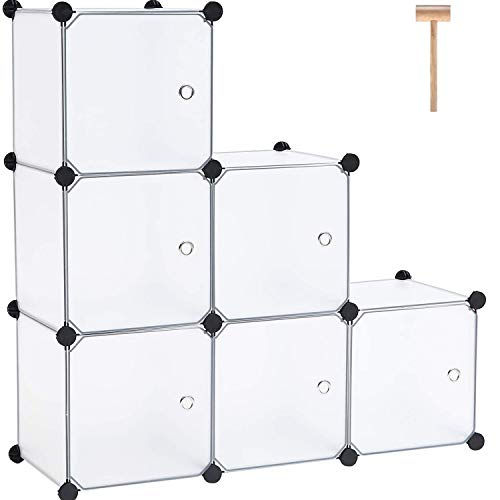 C&AHOME - DIY 6 Cube Semitransparent Closet Organizer Media Storage Cabinet Bookcase Shelf Toy Rack with Doors, Translucent
