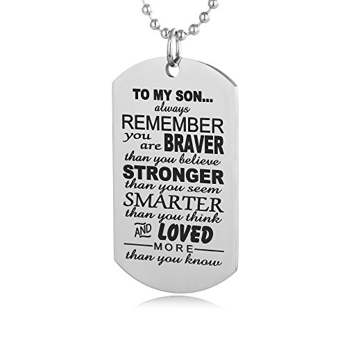 Hand Stamped Dog Tag-You Are Braver Than You Believe-Pendant Necklace Inspirational Gifts For Son Daughter (To my son)
