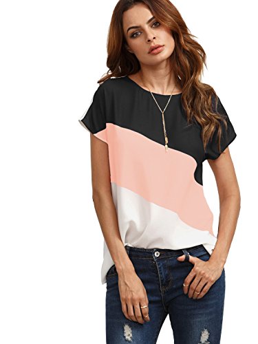 Book Cover Romwe Women's Color Block Blouse Short Sleeve Casual Tee Shirts Tunic Tops
