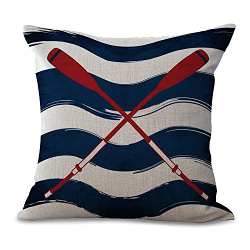 Book Cover Miracle Dec Nautical Fashion Stripes Anchor Pattern Cream Linen&Polyester Square Throw Pillow Covers Cushion Covers Textured (18