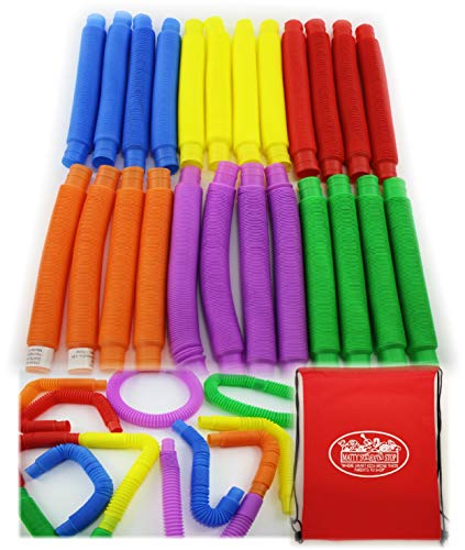 Matty's Toy Stop Pull 'N Pop Multi-Color Tubes (Toobs) with Storage Bag - 24 Pack