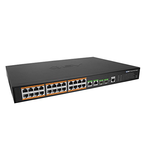 BV-Tech 26 Port PoE+ Managed Switch (24 PoE+ Ports | 2 Gigabit Ethernet or SFP Uplink) - 220W - 802.3at