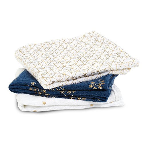 aden + anais langes musy, 100% mousseline de coton, 70cm x 70cm, pack de 3, metallic gold deco