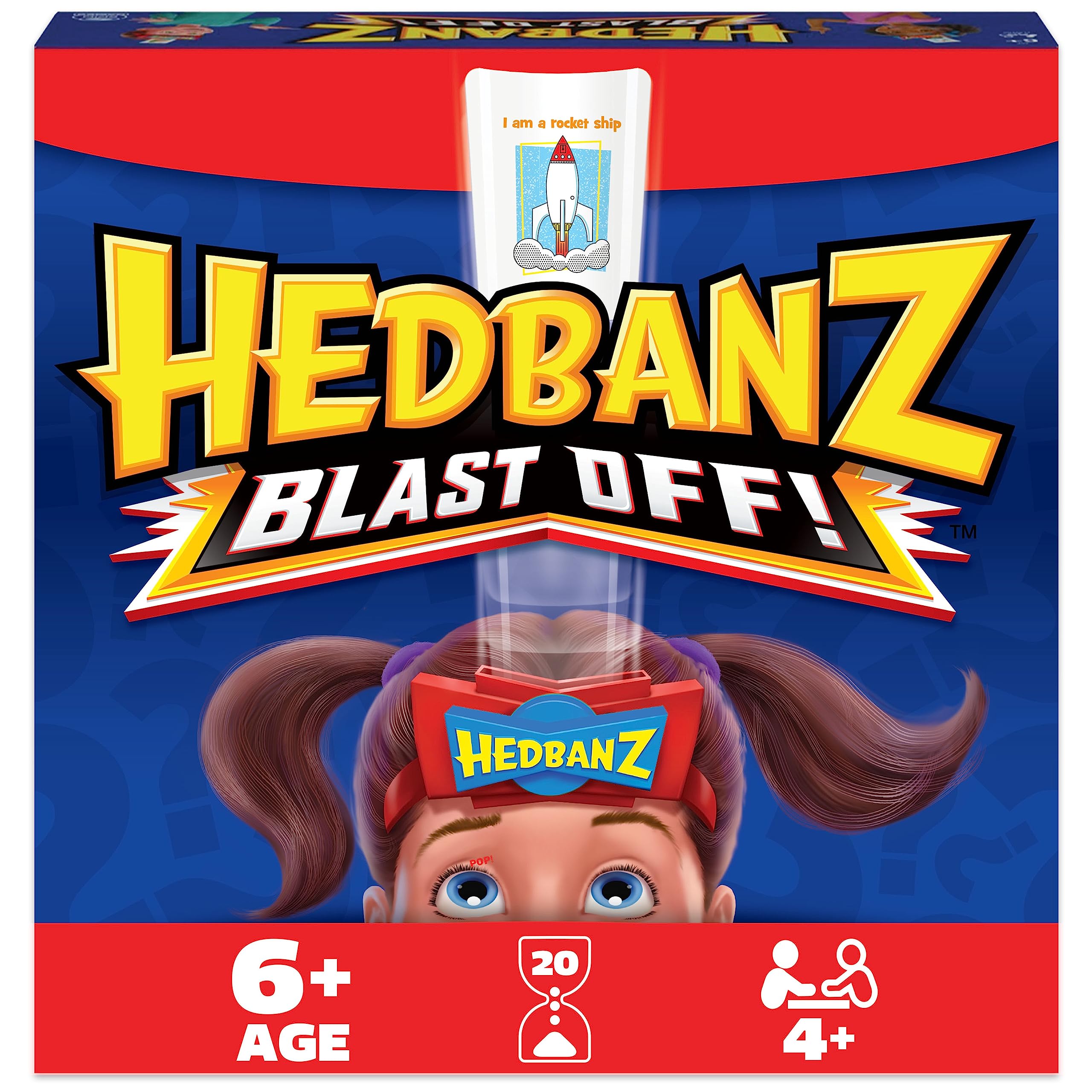 Book Cover Hedbanz Blast Off! Guessing Game with 25 Bonus Cards, for Kids and Families Ages 6 and up (Amazon Exclusive) Blast Off + Bonus Expanz