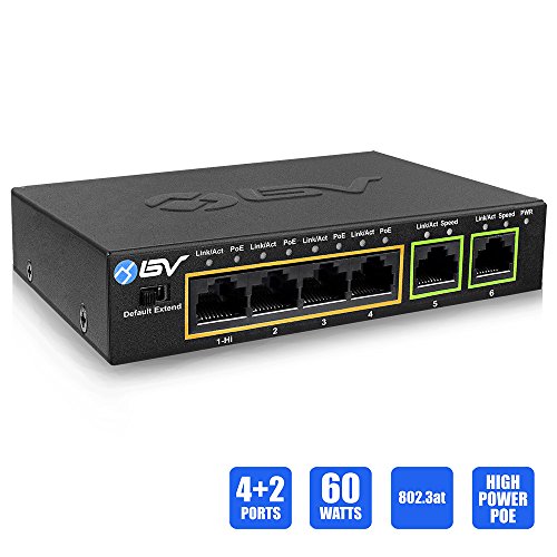 BV-Tech 6 Port PoE+ Switch (4 PoE+ Ports with 2 Ethernet Uplink and Extend Function) - 60W - 802.3at + 1 High Power PoE Port