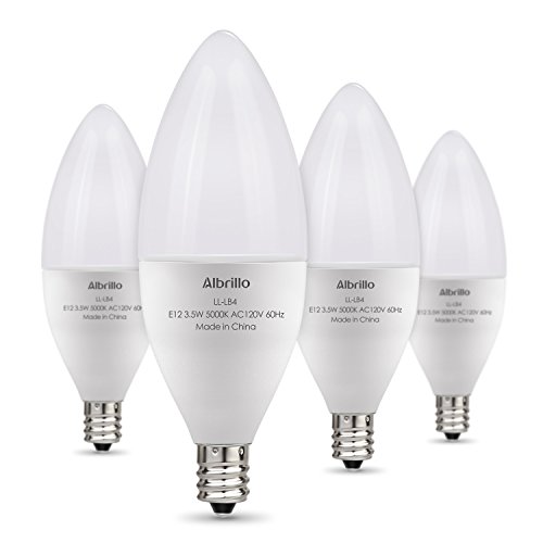 Albrillo E12 LED Candelabra Light Bulbs, LED Bulbs Daylight, LED Ceiling Fan Light Bulbs, 40 Watt Equivalent, Candelabra Base, Chandelier Light Bulbs, Non-Dimmable, 4 Pack