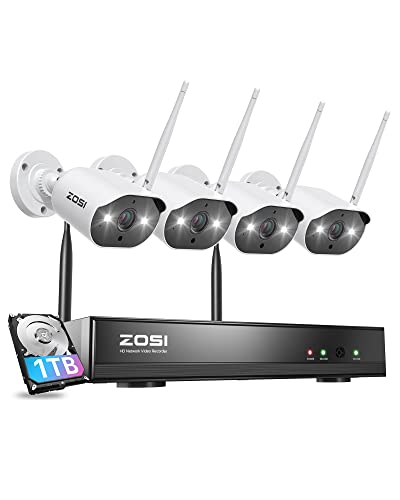 ZOSI 2K 8CH Wireless Security Camera System,4pcs 3MP Spotlight Outdoor Indoor WiFi IP Cameras,2 Way Audio,Color Night Vision,Light & Sound Siren,1TB HDD,8 Channel 2K Home NVR for 24/7 Recording