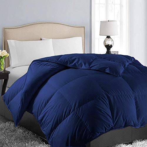 Book Cover EASELAND All Season Queen Size Soft Quilted Down Alternative Comforter Reversible Duvet Insert with Corner Tabs,Winter Summer Warm Fluffy,Navy,88x88 inches
