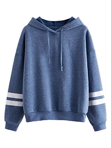 SweatyRocks Sweatshirt Pullover Fleece Drop Shoulder Striped Hoodie