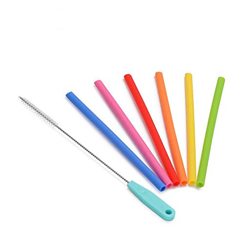 Desheng Drinking Straws - Kids Reusable Silicone Straws for take and toss cups with Cleaning Brush(BPA Free,Short,Narrow,Assorted,Pack of 6)