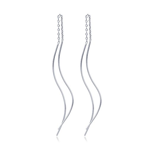 K COOL Silver Rose Gold lightweight Double Curved Threader Drop Earrings Linear Tassel Wave Dangle Earrings for women girls Jewelry Gifts (Silver Color)
