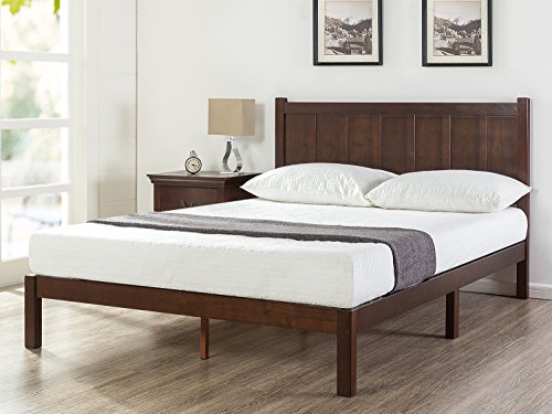 Book Cover Zinus Adrian Wood Rustic Style Platform Bed with Headboard / No Box Spring Needed / Wood Slat Support, Queen