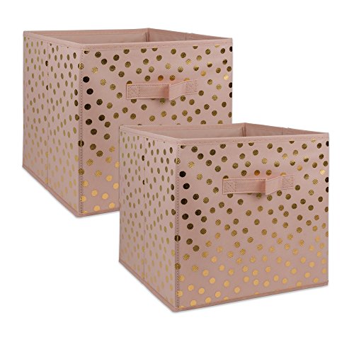 DII Non Woven Storage Collection Polka Dot Collapsible Bin Small Set, 11x11x11 Cube, Pink & Gold, 2 Piece