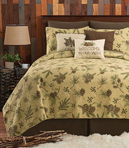 Book Cover C&F Home Woodland Retreat Pinecone Twin Quilt Set with 1 Sham Reversible Cotton Bedspread Coverlet Rustic Lodge Cabin Nature Brown Twin 2 Piece Set Tan