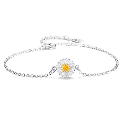 BulingVV S925 Silver Plated Gold Daisy Sunflower Women Adjustable Ankle Bracelet,9.8'' Lobster Clasp