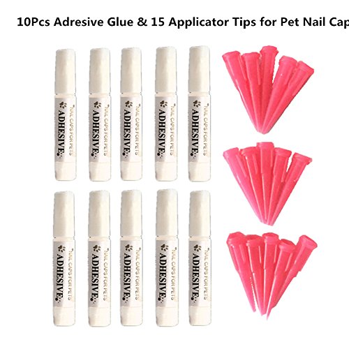 Brostown Pet 10 Adhesive Glues & 15 Applicator Tips for Cat or Dog Nail Caps