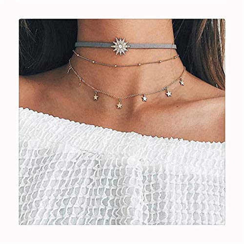 CH Gold Vintage Retro Star Sun Choker Necklace Women Girl Lady Long Chain Pendant Necklace