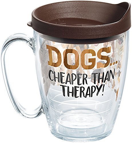 Tervis Dog Therapy Insulated Tumbler with Wrap and Brown Lid, 16oz Mug, Clear