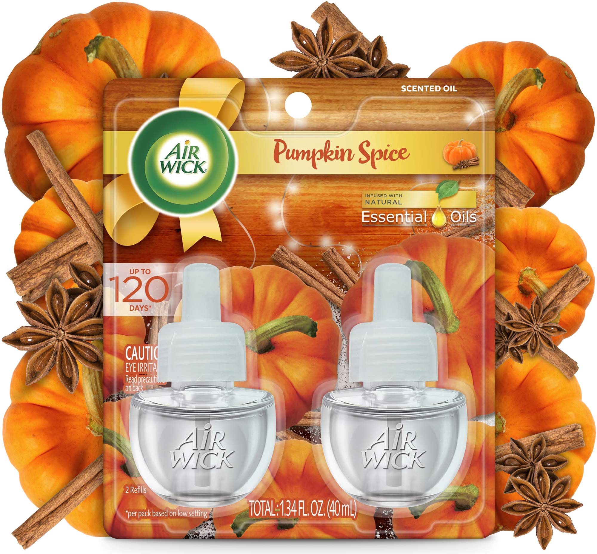 Book Cover Air Wick Plug in Scented Oil 2 Refills, Pumpkin Spice, Holiday Scent, Holiday Spray, (2x0.67oz), Essential Oils, Air Freshener, Packaging May Vary