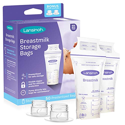 Book Cover Lansinoh Breastmilk Storage Bags with Pump Adapters for Bags, 50 count