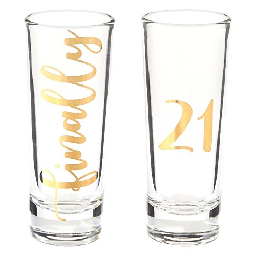 Book Cover Novelty Birthday Gift - Finally 21 Shot Glasses Pair with Gold Foil Print for Celebrating Turning Legal Drinking Age Party Favors- Set of 2, 2 oz Each