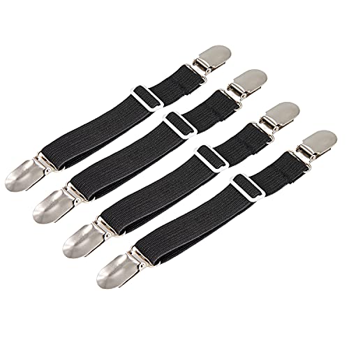Book Cover BetyBedy 4Pcs Adjustable Bed Sheet Fasteners Suspenders, Elastic Sheet Band Straps Clips, Cover Grippers Suspenders Holder for Mattress Pad Cover, Sofa Cushion (Black)
