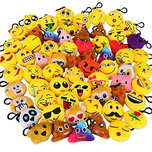 Dreampark Emoticon Keychain Mini Cute Plush Pillows, Party Favors for Kids Valentine's Day Gifts/Birthday Party Supplies, Emoticon Gifts Toys Carnival Prizes for Kids (64 Pack)