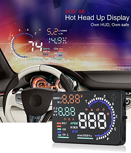 YICOTA 5.5" Original High Definition Car HUD Head-Up Display Advanced Windshield LED Projector Fit For OBD II EOBD System Model Cars (A8)