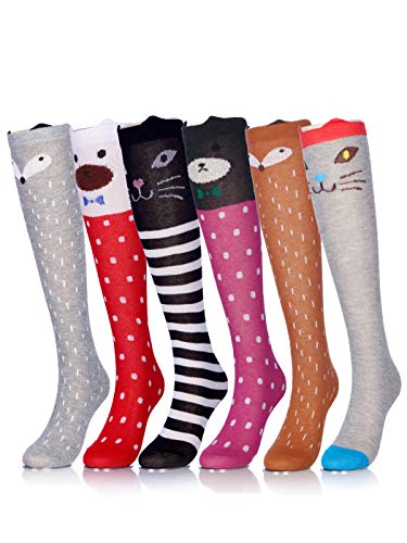 Girls Socks Knee High Stockings Cartoon Animal Warm Cotton Socks 6PCS 6a Colors One Size
