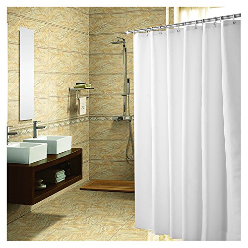 Yuunity Mildew Resistant Polyester Fabric Shower Curtain with Hooks Waterproof Non-Toxic Eco-Friendly Washable Formaldehyde-free, 72x80-White