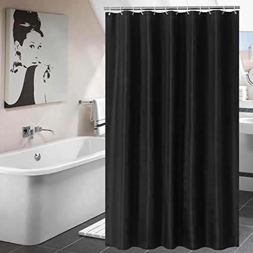 YUUNITY Shower Curtain Polyester Fabric Bath Curtain with Hooks Bathroom Accessories,Waterproof Washable, 72"x 80"-Black