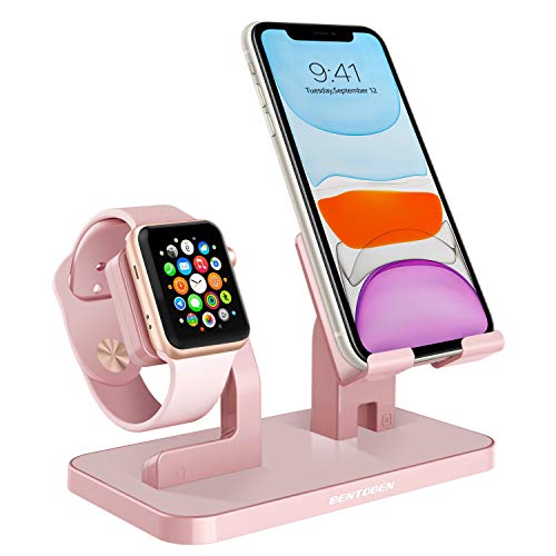 Book Cover Apple Watch Stand, Cell Phone Stand, iPhone XS Max XS X XR 8 7 Plus Stand, BENTOBEN NightStand Mode iWatch Stand iPhone Dock iPad Mini Charging Station for iWatch Series 3 2 1 38mm 42mm - Rose Gold