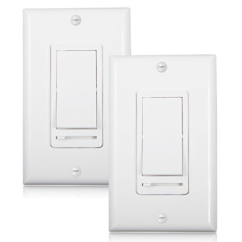 Maxxima 3-Way/Single Pole Decorative LED Slide Dimmer Rocker Switch Electrical light Switch 600 Watt max, LED Compatible, Wall Plate Included (2 Pack)