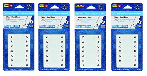 Redi-Tag Pre-Printed Index Tabs, A to Z, Permanent Adhesive, 7/16 x 1 Inches, 104 Tabs per Pack, White with Black Print (31005) (4-Pack Bundle)