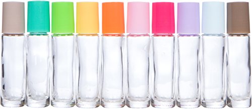 Book Cover The Root and Petal Set of 10 Multicolored Glass Roller Bottles with Glass Balls for Essential Oils - The Happy Palette