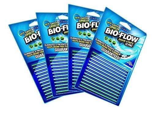 Book Cover Green Gobbler BIO-FLOW Drain Strips - (Drain Cleaner & Deodorizer) - 4 Packs of 12 each