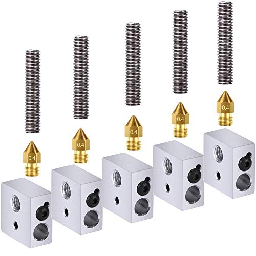 Wangdd22 15pc/Set 1.75mm Teflon Throat Tube+0.4mm Extruder Nozzle Print Heads+Heater Blocks Hotend for MK8 Makerbot Anet A8 3D Printer