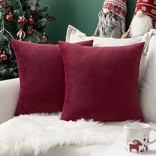Book Cover MIULEE Pack of 2, Velvet Soft Solid Decorative Square Throw Pillow Covers Set Cushion Cases Pillowcases for Christmas Decor Sofa Bedroom Car18 x 18 Inch 45 x 45 cm