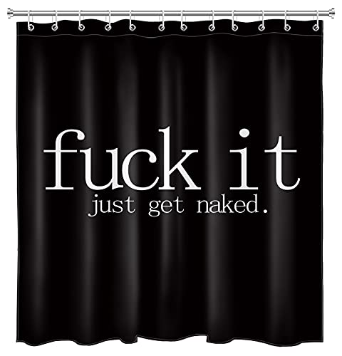 Book Cover LB Fuck It Get Naked Shower Curtain Funny Quotes Black and White Shower Curtains for Adults Men Women Bathroom Decor with 12 Hooks 72x72 inch Waterproof Polyester Fabric