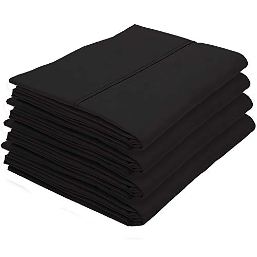Bare Home 4 Pillowcases - Premium 1800 Ultra-Soft Collection - Bulk Pack - Double Brushed - Hypoallergenic - Wrinkle Resistant - Easy Care (King - 4 Pack, Black)