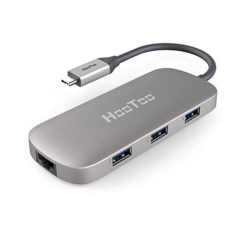 Book Cover HooToo USB C Hub, 6-in-1 USB C Network Adapter with Gigabit Ethernet port, 4K HDMI, 100W Power Delivery, 3 USB3.0 for MacBook & Type C Windows Laptops - Gray